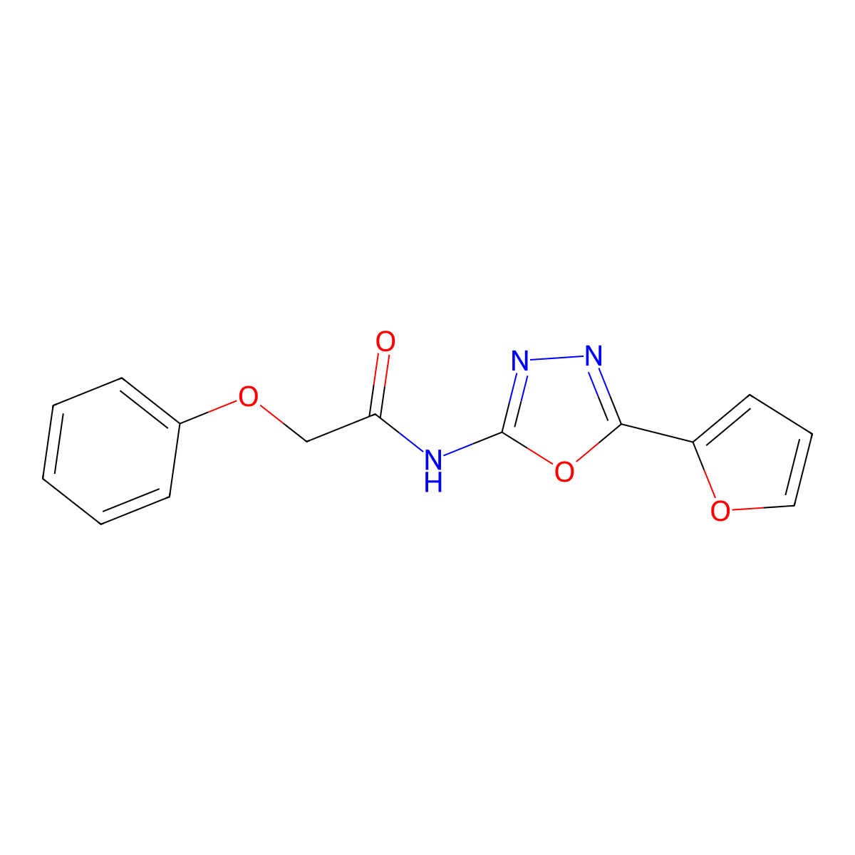 N-[5-(furan-2-yl)-1,3,4-oxadiazol-2-yl]-2-phenoxyacetamide molecular structure, CAS 851095-61-9