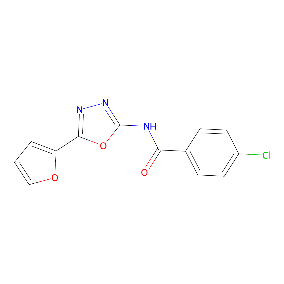 4-chloro-N-[5-(furan-2-yl)-1,3,4-oxadiazol-2-yl]benzamide molecular structure, CAS 851095-63-1