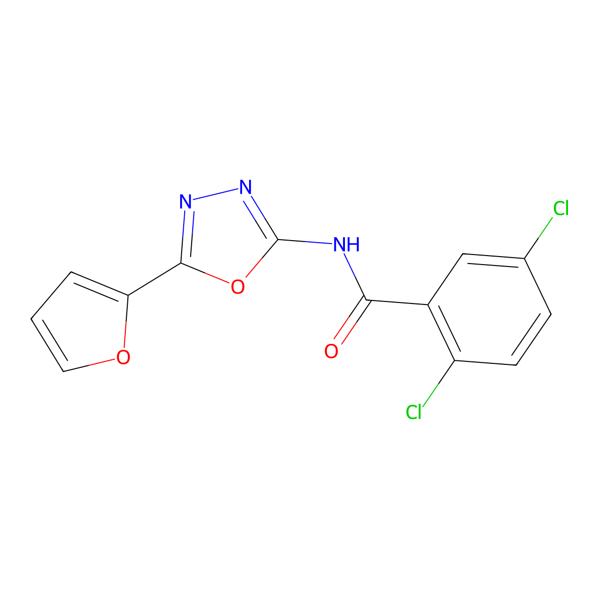 2,5-dichloro-N-[5-(furan-2-yl)-1,3,4-oxadiazol-2-yl]benzamide molecular structure, CAS 851095-65-3