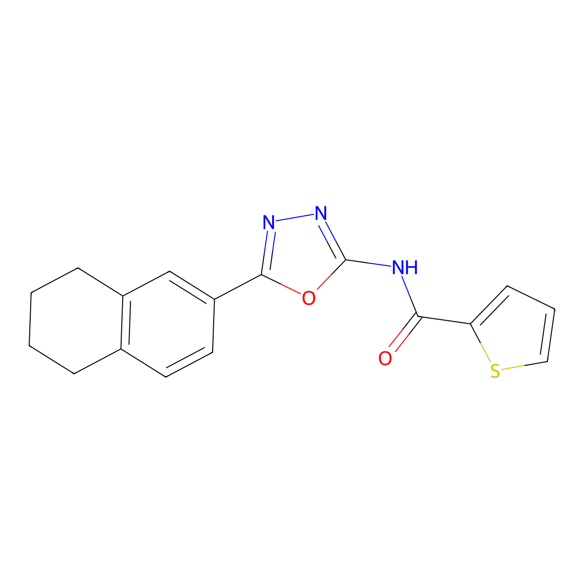 N-[5-(5,6,7,8-tetrahydronaphthalen-2-yl)-1,3,4-oxadiazol-2-yl]thiophene-2-carboxamide molecular structure, CAS 851095-72-2