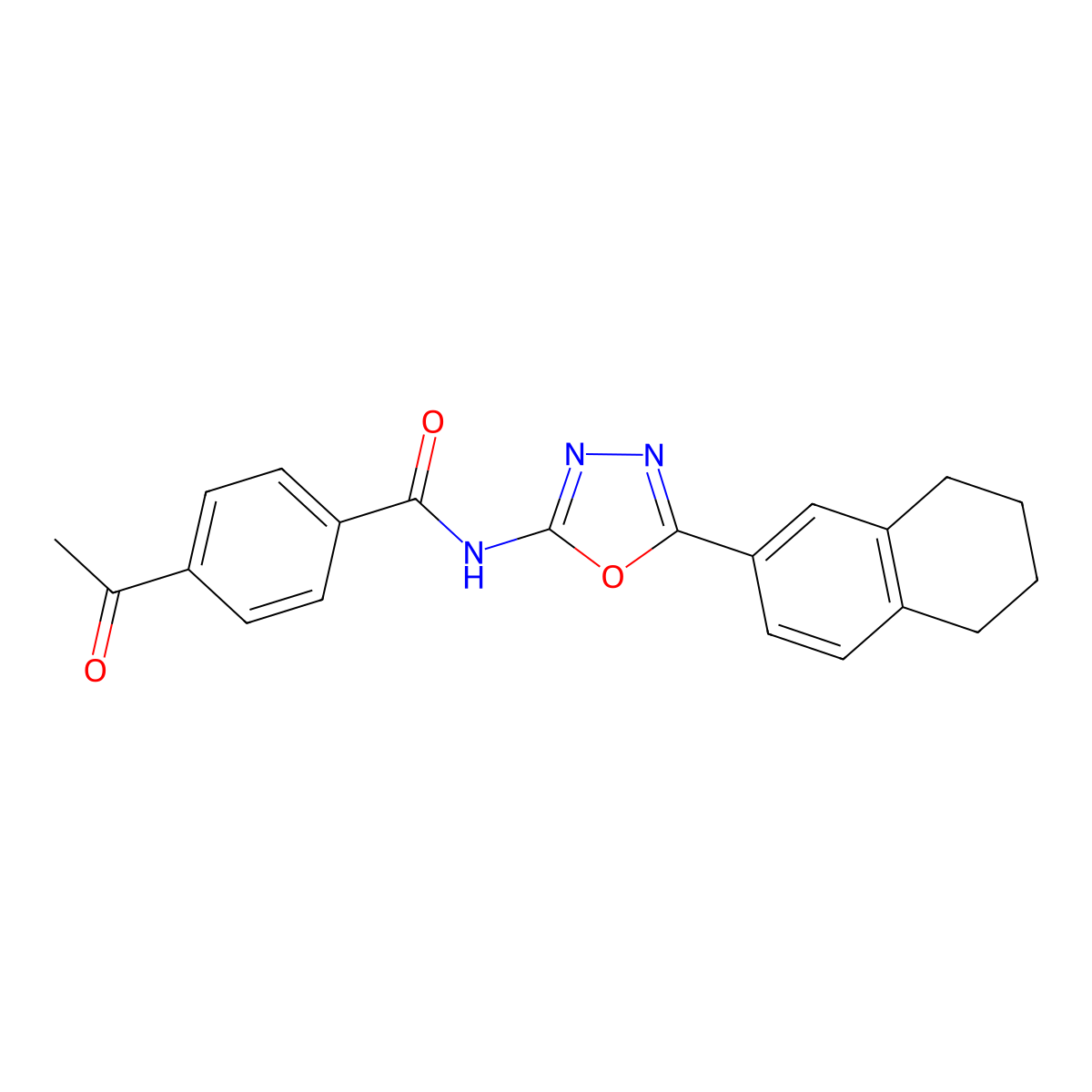 4-acetyl-N-(5-(5,6,7,8-tetrahydronaphthalen-2-yl)-1,3,4-oxadiazol-2-yl)benzamide molecular structure, CAS 851095-76-6