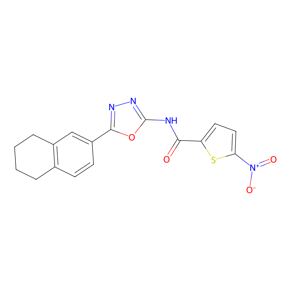 5-nitro-N-[5-(5,6,7,8-tetrahydronaphthalen-2-yl)-1,3,4-oxadiazol-2-yl]thiophene-2-carboxamide molecular structure, CAS 851095-77-7