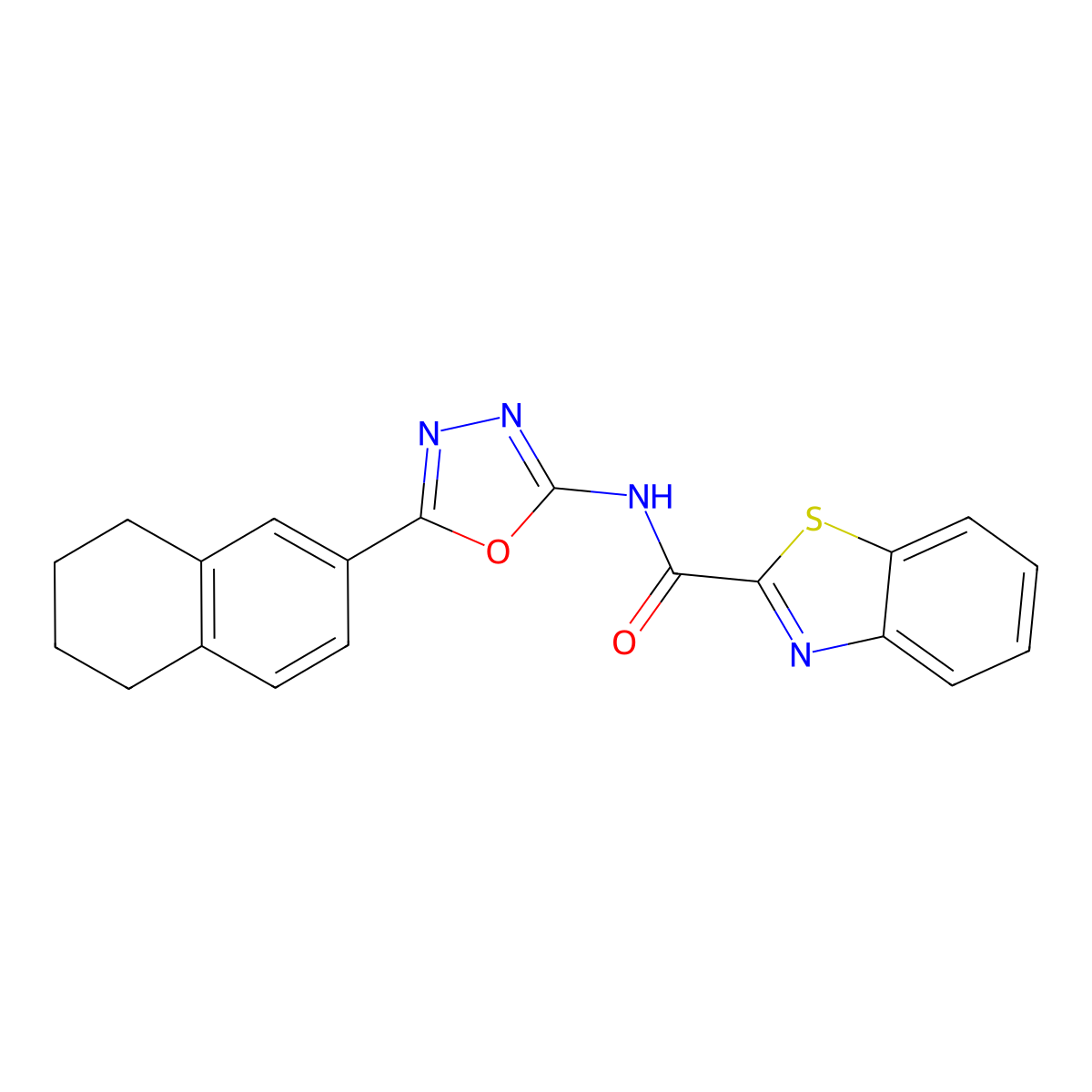 N-[5-(5,6,7,8-tetrahydronaphthalen-2-yl)-1,3,4-oxadiazol-2-yl]-1,3-benzothiazole-2-carboxamide molecular structure, CAS 851095-80-2