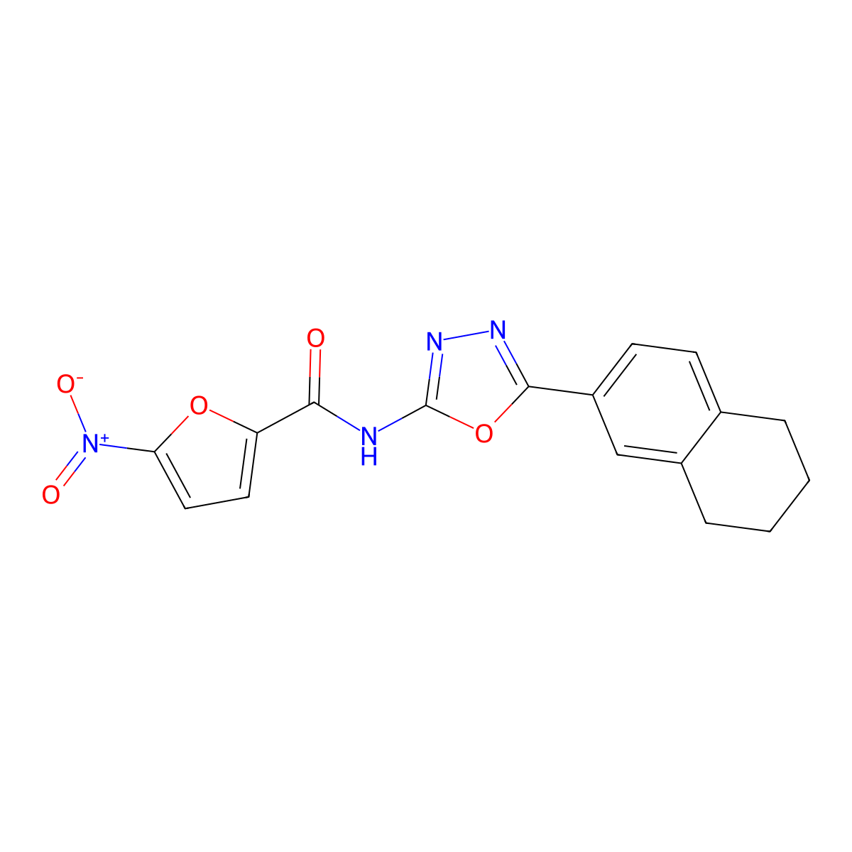 5-nitro-N-[5-(5,6,7,8-tetrahydronaphthalen-2-yl)-1,3,4-oxadiazol-2-yl]furan-2-carboxamide molecular structure, CAS 851095-81-3