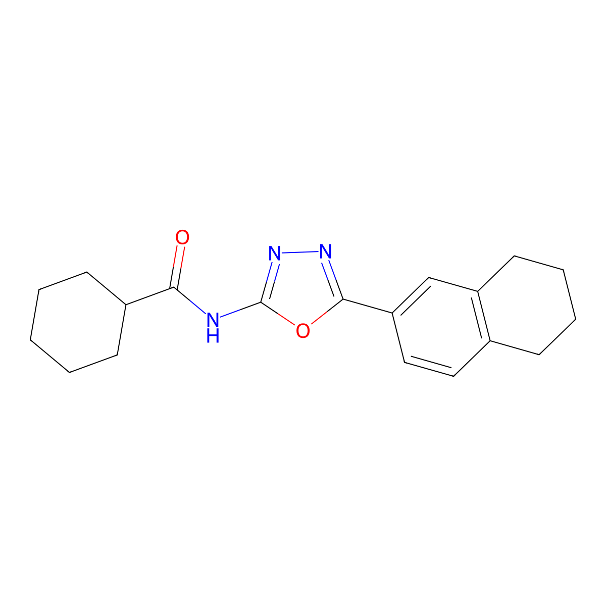 N-[5-(5,6,7,8-tetrahydronaphthalen-2-yl)-1,3,4-oxadiazol-2-yl]cyclohexanecarboxamide molecular structure, CAS 851095-82-4