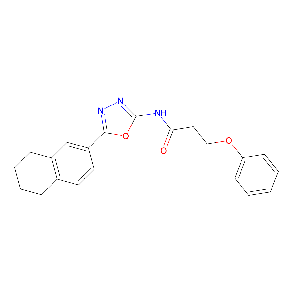 3-phenoxy-N-[5-(5,6,7,8-tetrahydronaphthalen-2-yl)-1,3,4-oxadiazol-2-yl]propanamide molecular structure, CAS 851095-83-5