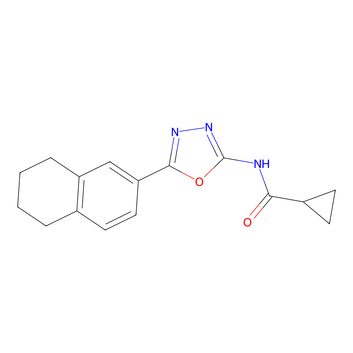 N-[5-(5,6,7,8-tetrahydronaphthalen-2-yl)-1,3,4-oxadiazol-2-yl]cyclopropanecarboxamide molecular structure, CAS 851095-85-7