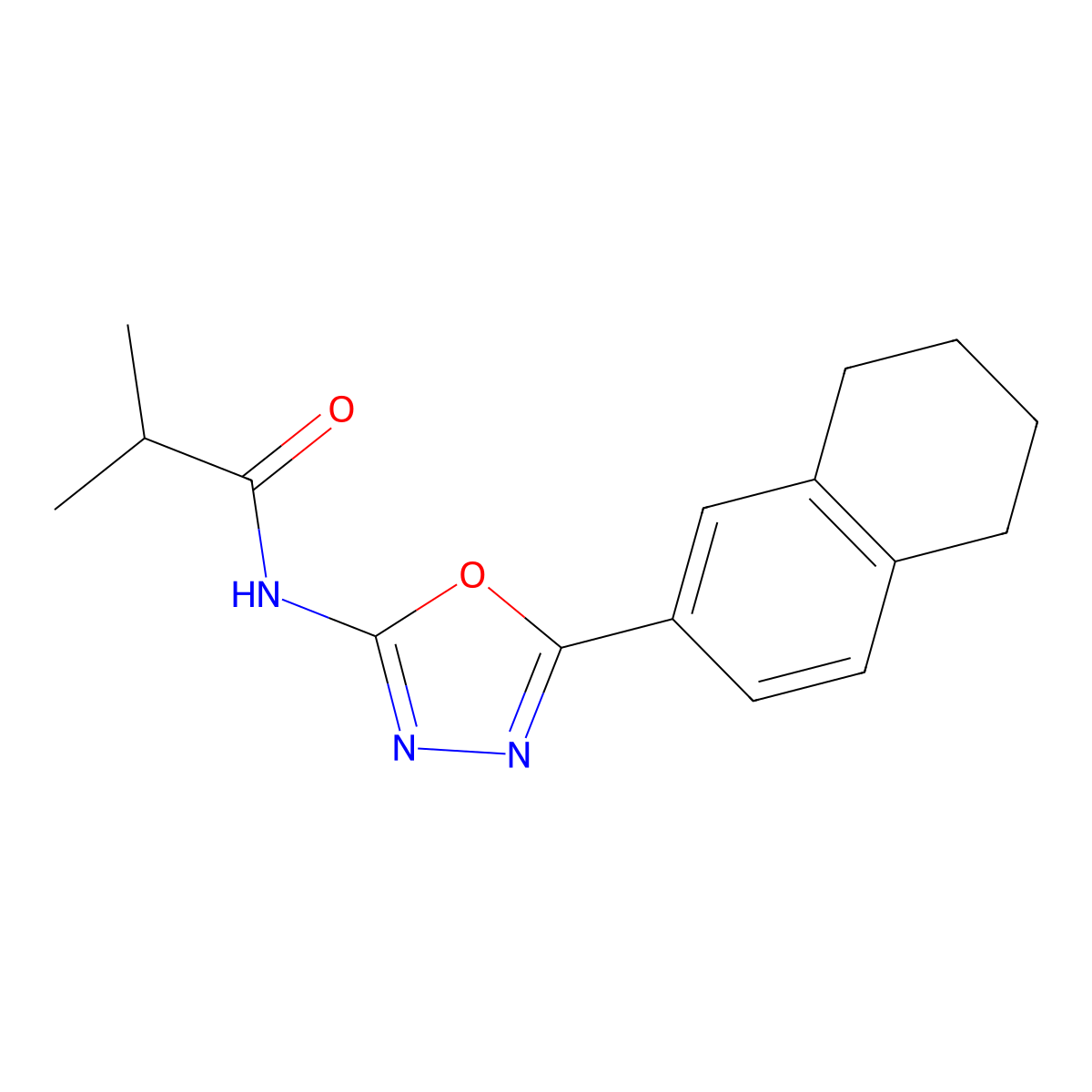 2-methyl-N-[5-(5,6,7,8-tetrahydronaphthalen-2-yl)-1,3,4-oxadiazol-2-yl]propanamide molecular structure, CAS 851095-87-9