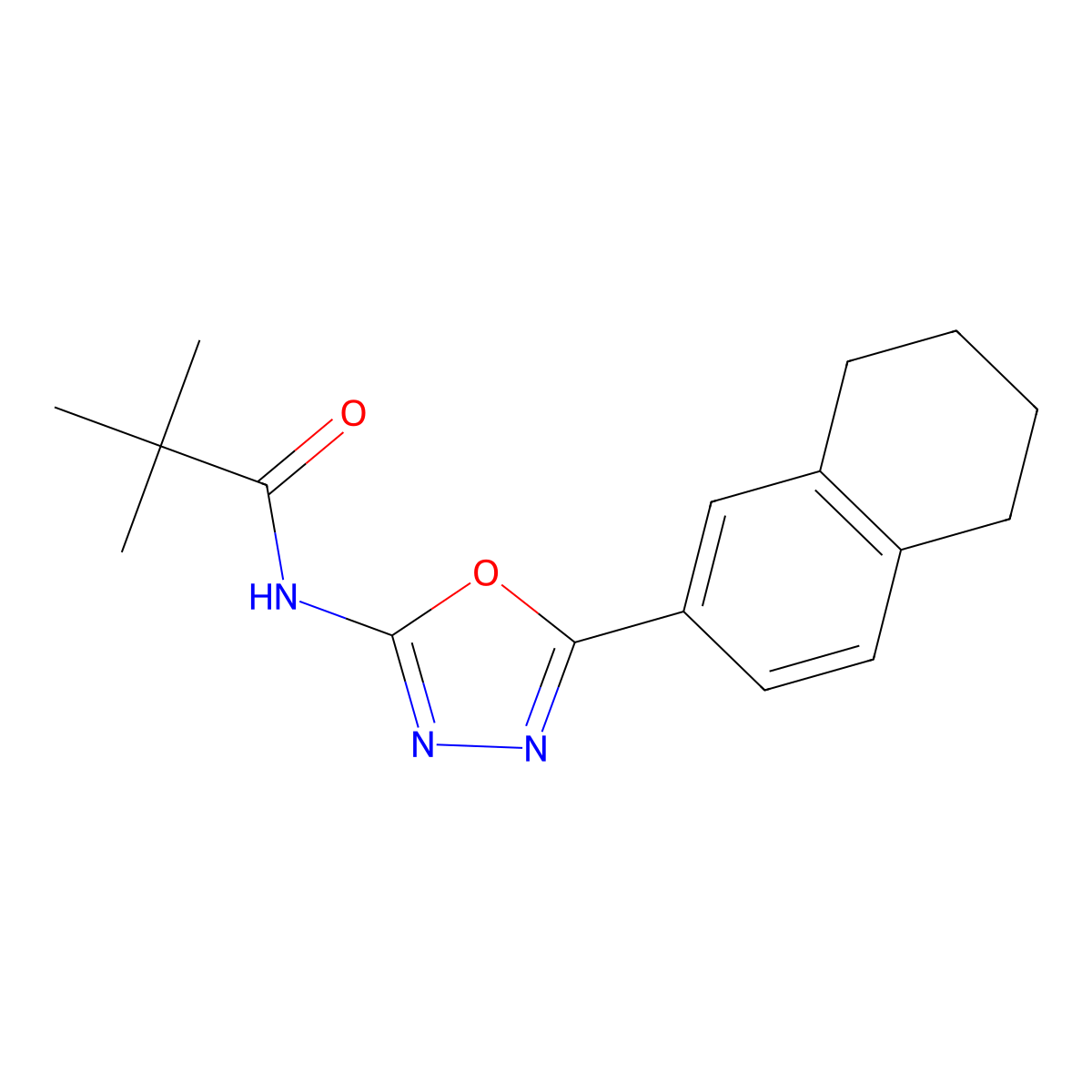 2,2-dimethyl-N-[5-(5,6,7,8-tetrahydronaphthalen-2-yl)-1,3,4-oxadiazol-2-yl]propanamide molecular structure, CAS 851095-88-0