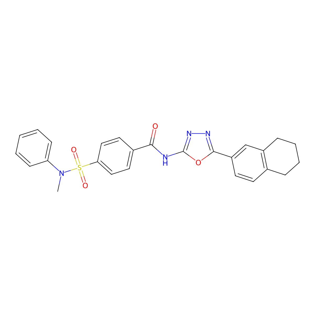 4-[methyl(phenyl)sulfamoyl]-N-[5-(5,6,7,8-tetrahydronaphthalen-2-yl)-1,3,4-oxadiazol-2-yl]benzamide molecular structure, CAS 851095-90-4
