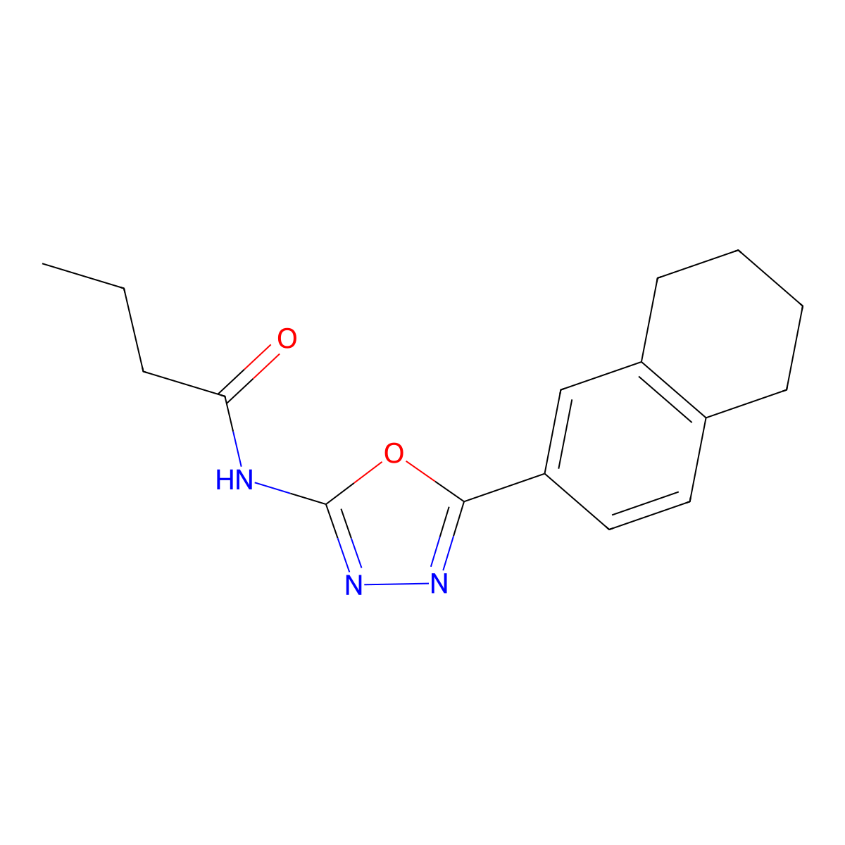 N-[5-(5,6,7,8-tetrahydronaphthalen-2-yl)-1,3,4-oxadiazol-2-yl]butanamide molecular structure, CAS 851095-91-5