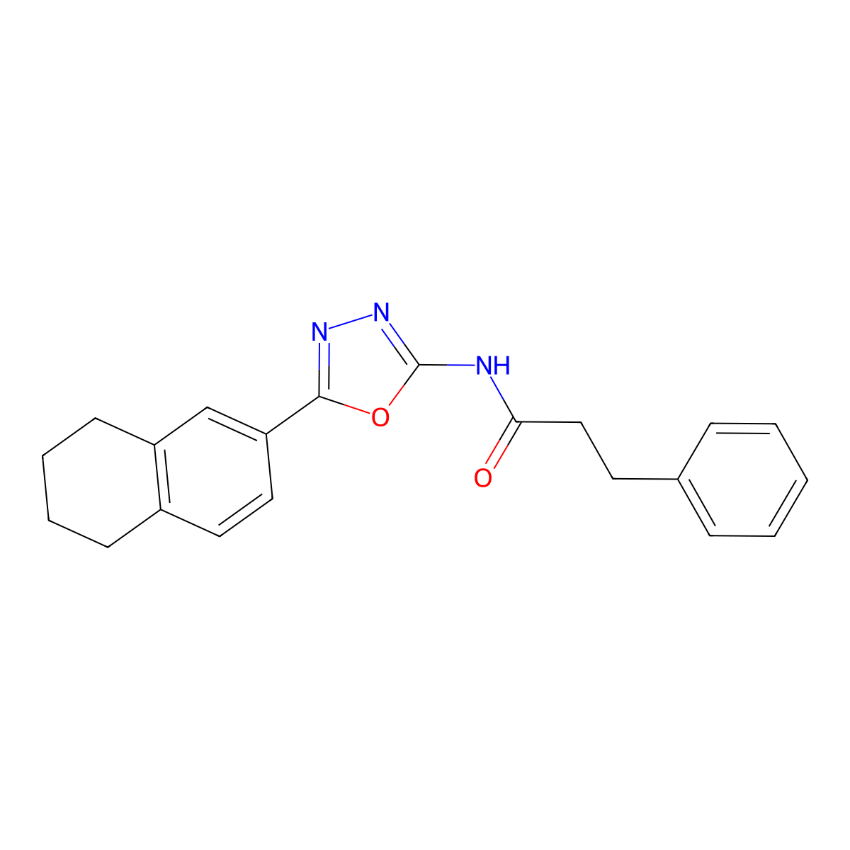 3-phenyl-N-[5-(5,6,7,8-tetrahydronaphthalen-2-yl)-1,3,4-oxadiazol-2-yl]propanamide molecular structure, CAS 851095-92-6