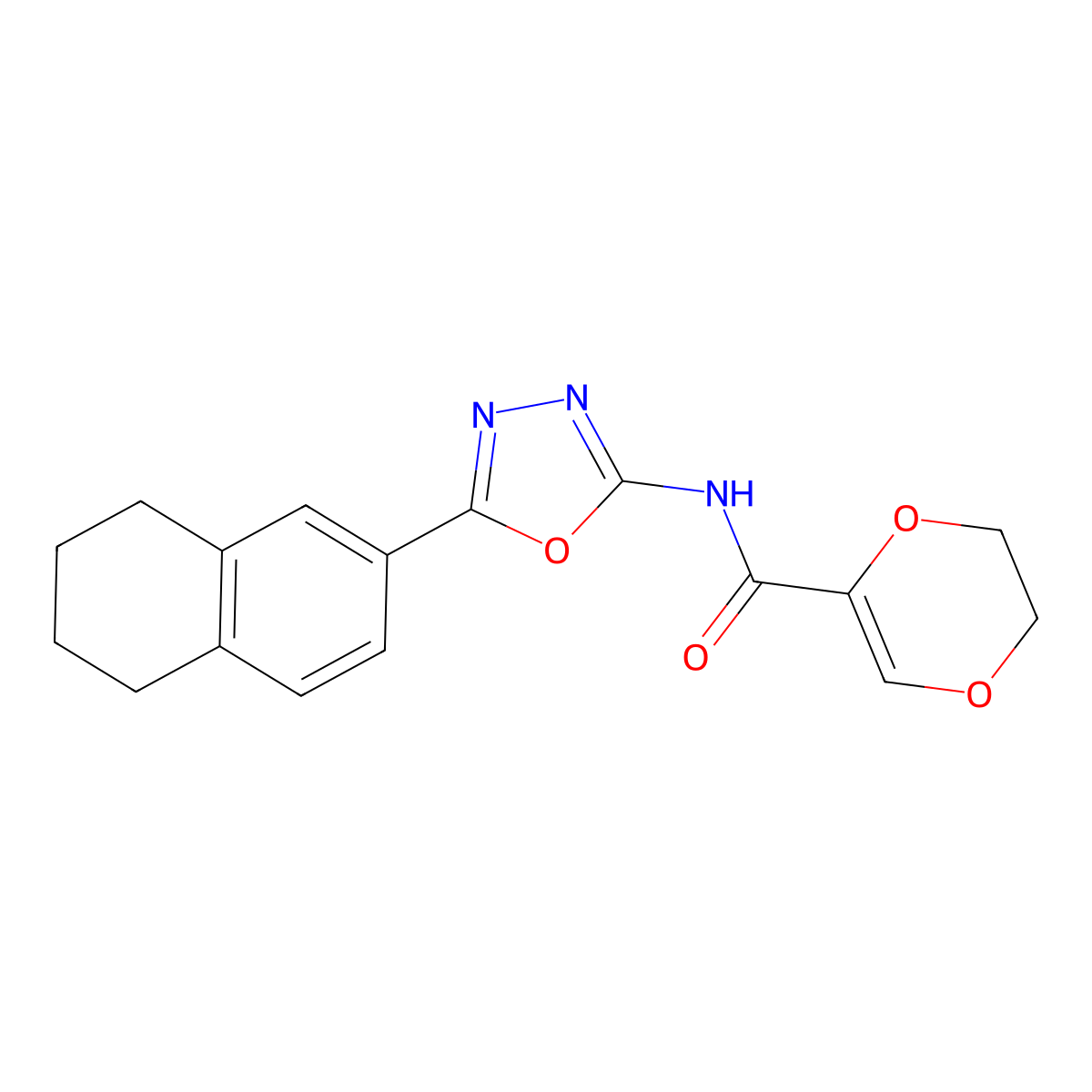 N-[5-(5,6,7,8-tetrahydronaphthalen-2-yl)-1,3,4-oxadiazol-2-yl]-5,6-dihydro-1,4-dioxine-2-carboxamide molecular structure, CAS 851095-95-9