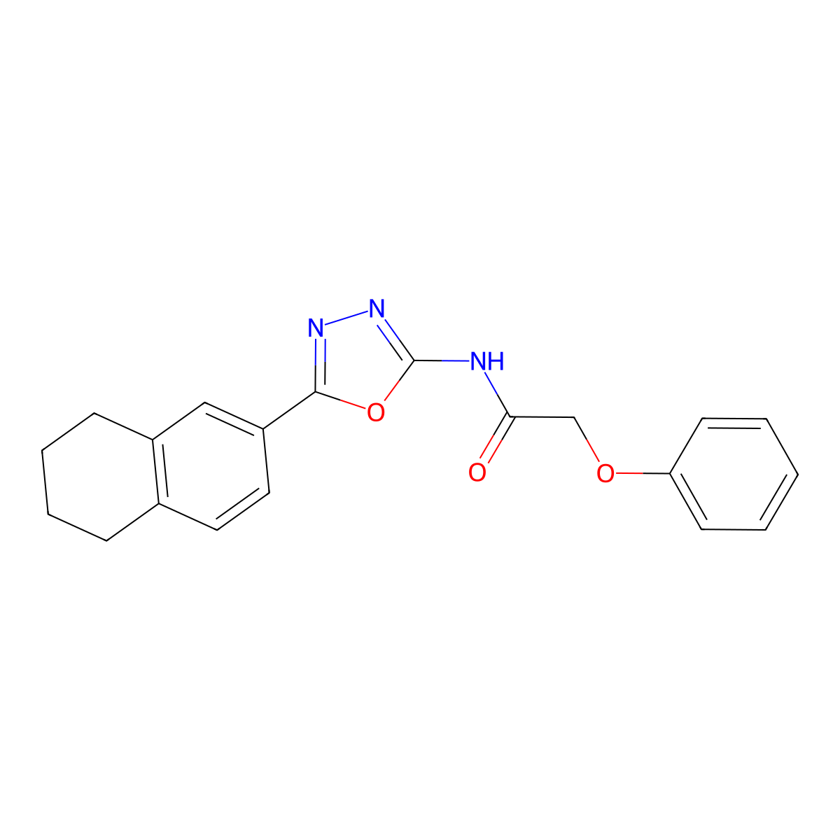 2-phenoxy-N-[5-(5,6,7,8-tetrahydronaphthalen-2-yl)-1,3,4-oxadiazol-2-yl]acetamide molecular structure, CAS 851095-96-0