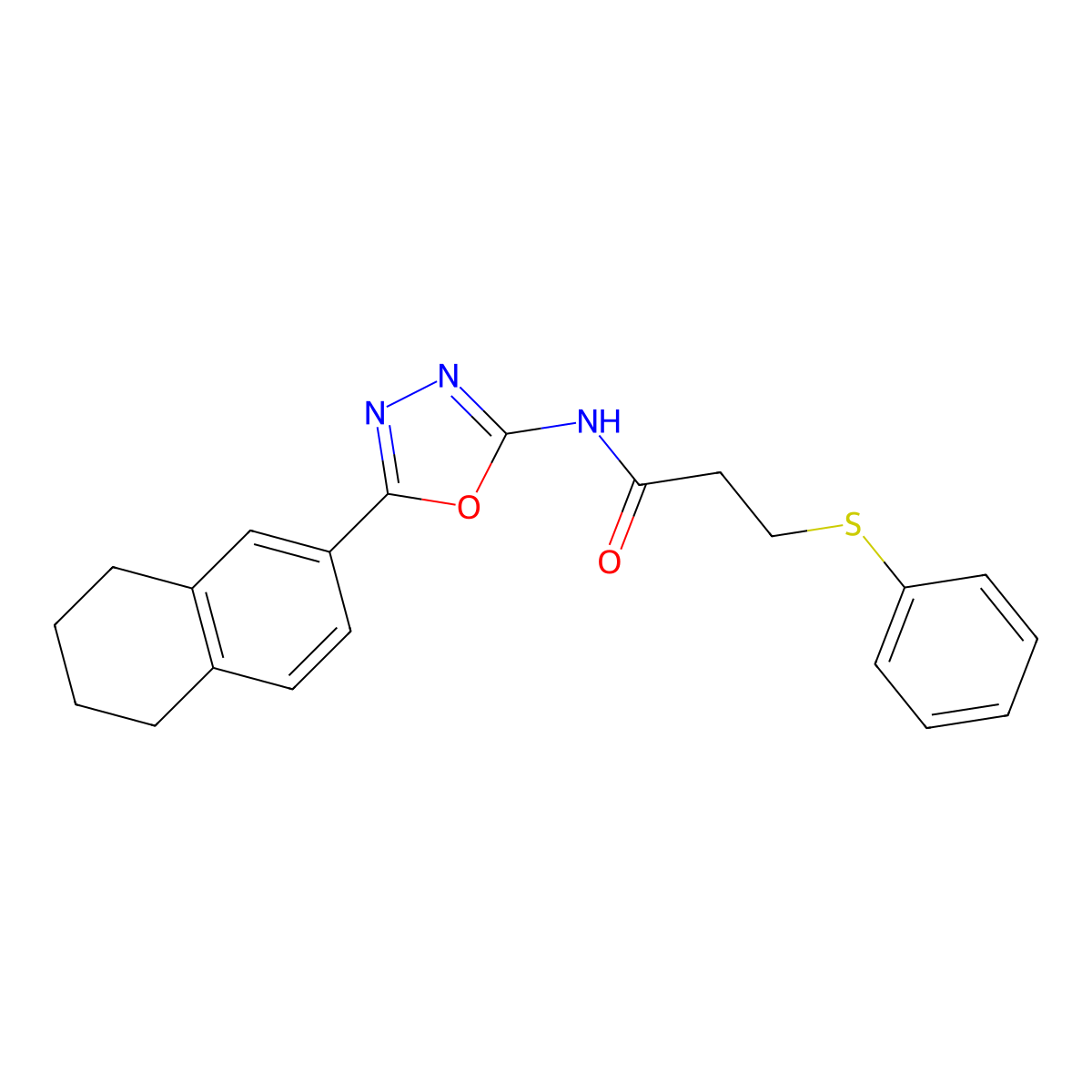 3-phenylsulfanyl-N-[5-(5,6,7,8-tetrahydronaphthalen-2-yl)-1,3,4-oxadiazol-2-yl]propanamide molecular structure, CAS 851095-97-1
