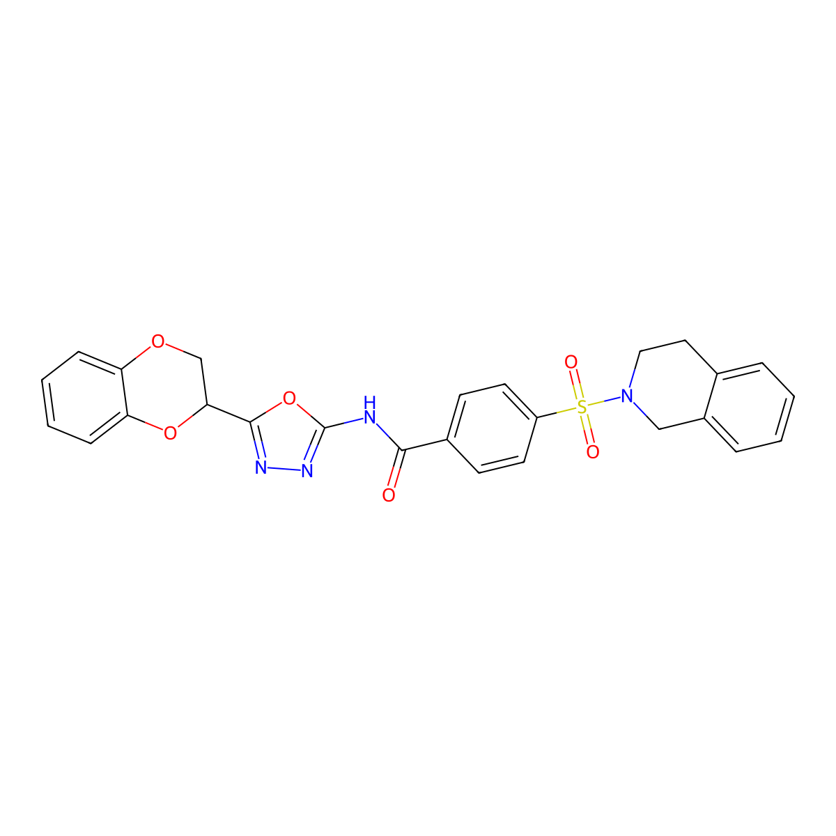 N-(5-(2,3-dihydrobenzo[b][1,4]dioxin-2-yl)-1,3,4-oxadiazol-2-yl)-4-((3,4-dihydroisoquinolin-2(1H)-yl)sulfonyl)benzamide molecular structure, CAS 851096-03-2