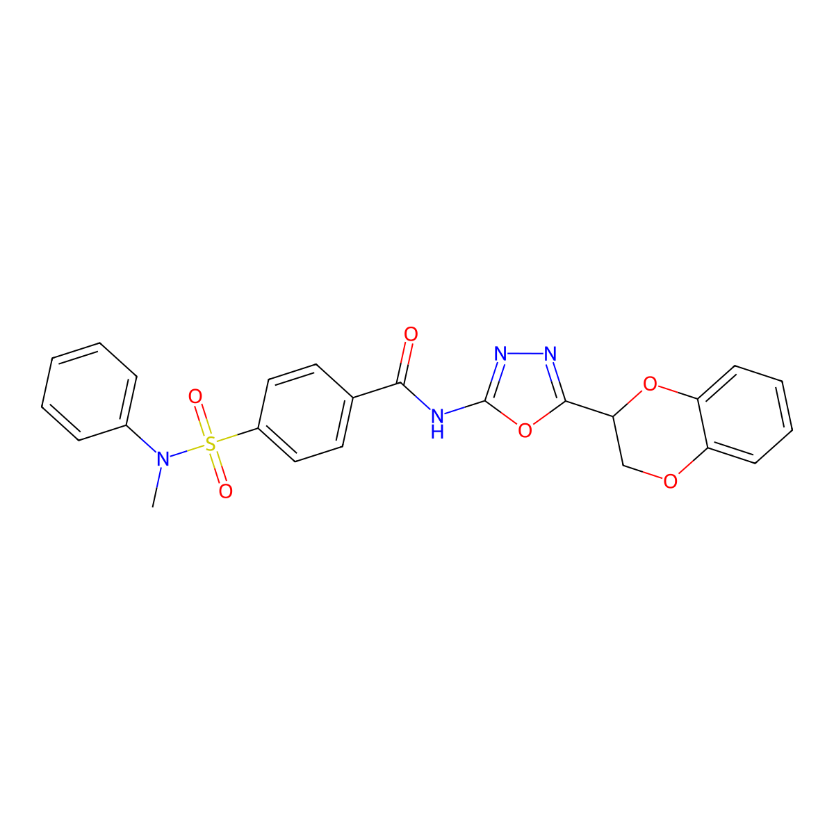 N-[5-(2,3-dihydro-1,4-benzodioxin-3-yl)-1,3,4-oxadiazol-2-yl]-4-[methyl(phenyl)sulfamoyl]benzamide molecular structure, CAS 851096-04-3