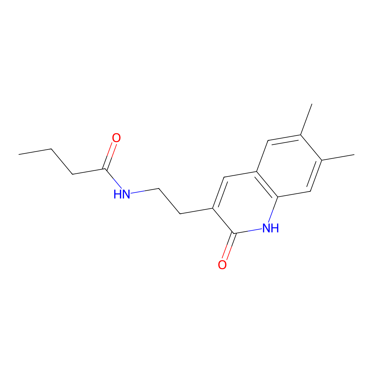 N-(2-(6,7-dimethyl-2-oxo-1,2-dihydroquinolin-3-yl)ethyl)butyramide molecular structure, CAS 851096-08-7
