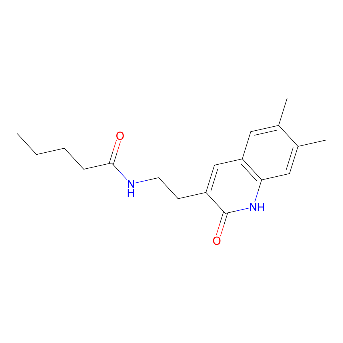 N-(2-(6,7-dimethyl-2-oxo-1,2-dihydroquinolin-3-yl)ethyl)pentanamide molecular structure, CAS 851096-09-8