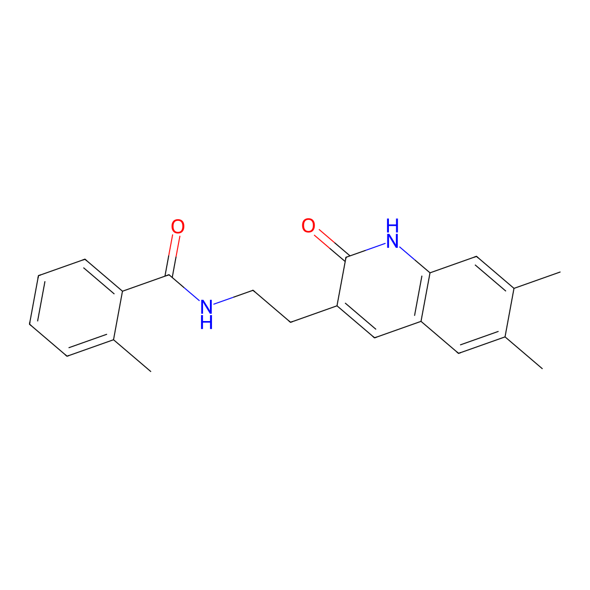 N-(2-(6,7-dimethyl-2-oxo-1,2-dihydroquinolin-3-yl)ethyl)-2-methylbenzamide molecular structure, CAS 851096-12-3