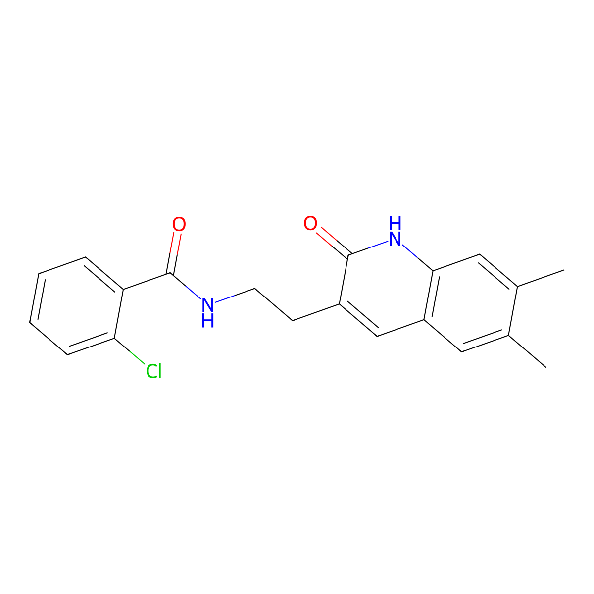 2-chloro-N-(2-(6,7-dimethyl-2-oxo-1,2-dihydroquinolin-3-yl)ethyl)benzamide molecular structure, CAS 851096-13-4