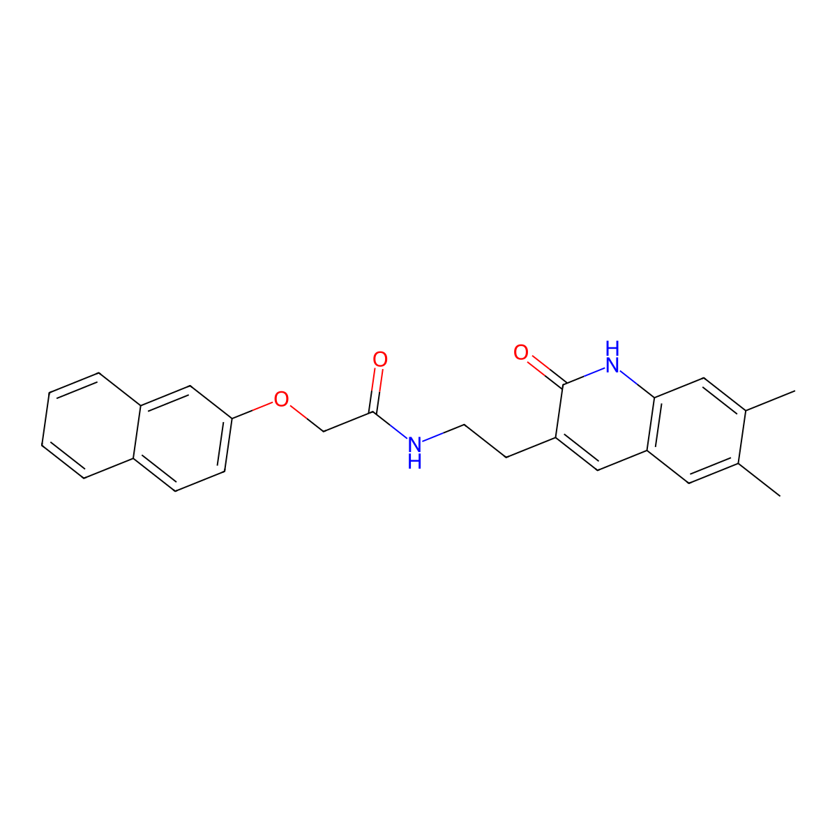 N-(2-(6,7-dimethyl-2-oxo-1,2-dihydroquinolin-3-yl)ethyl)-2-(naphthalen-2-yloxy)acetamide molecular structure, CAS 851096-14-5