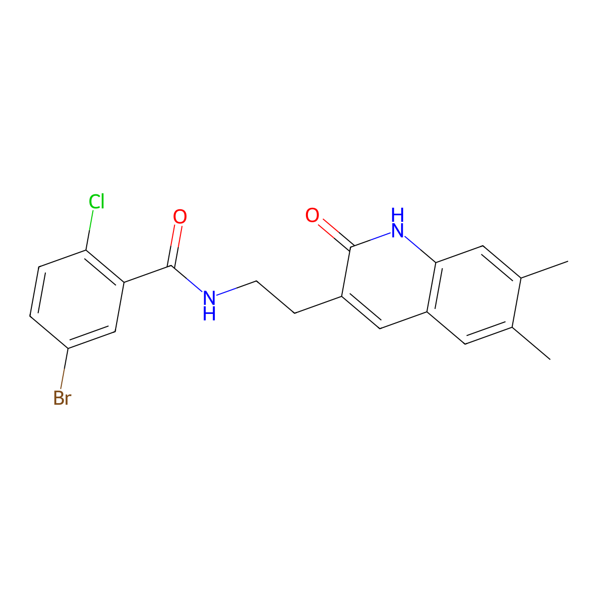 5-bromo-2-chloro-N-[2-(6,7-dimethyl-2-oxo-1H-quinolin-3-yl)ethyl]benzamide molecular structure, CAS 851096-22-5