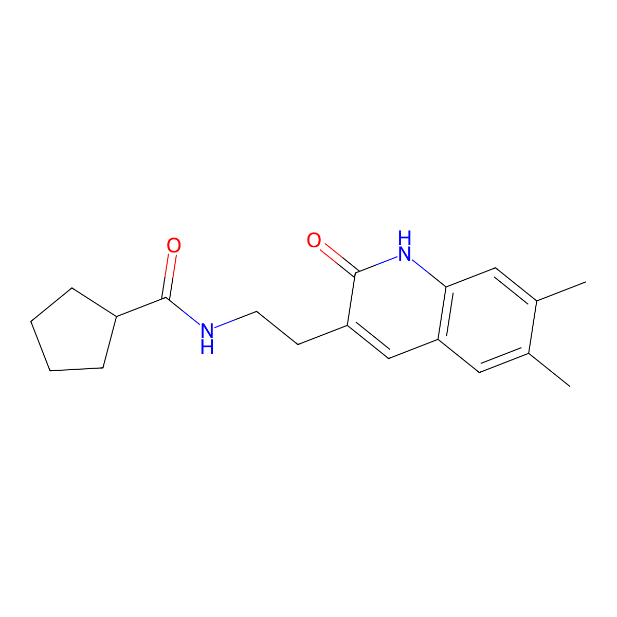 N-(2-(6,7-dimethyl-2-oxo-1,2-dihydroquinolin-3-yl)ethyl)cyclopentanecarboxamide molecular structure, CAS 851096-25-8