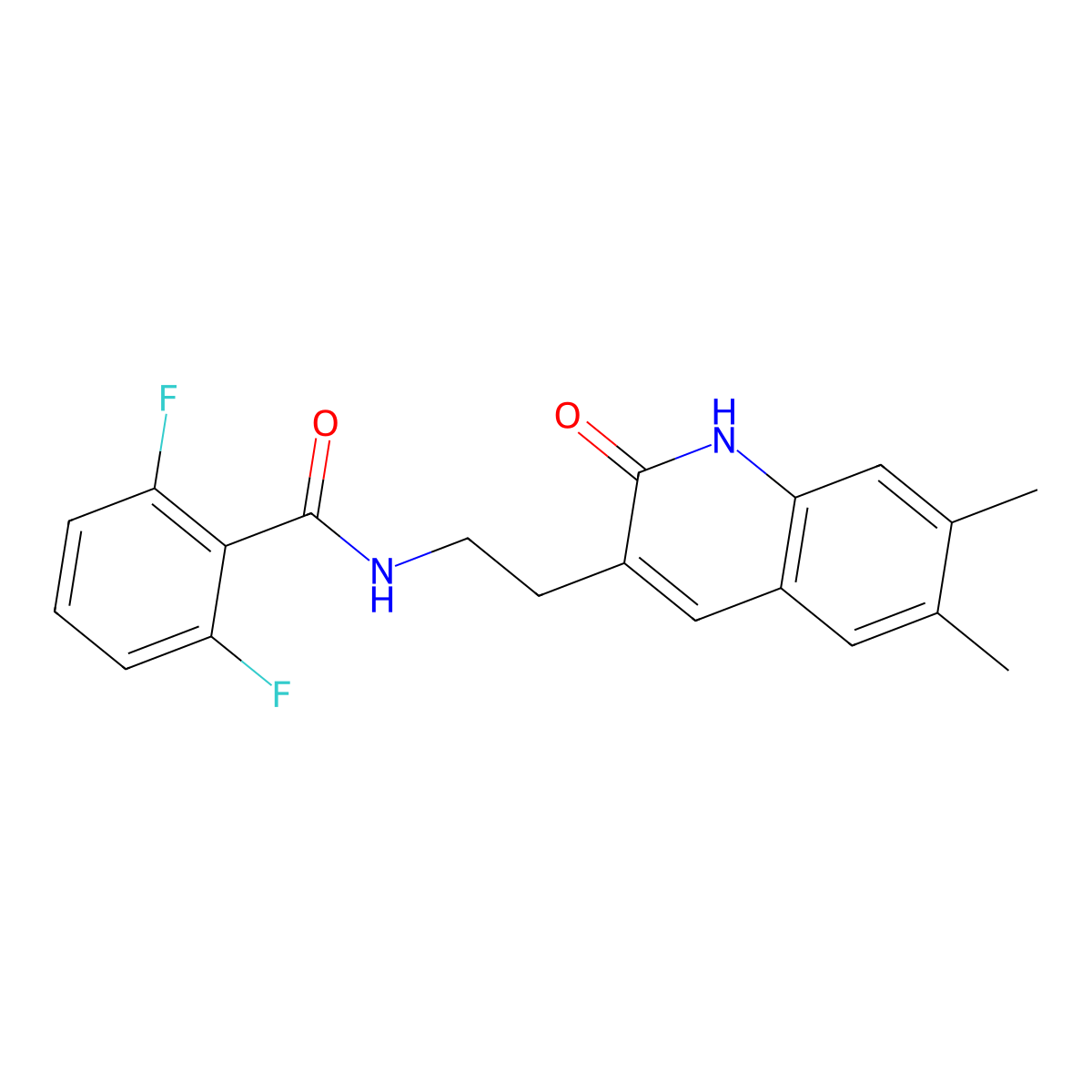 N-(2-(6,7-dimethyl-2-oxo-1,2-dihydroquinolin-3-yl)ethyl)-2,6-difluorobenzamide molecular structure, CAS 851096-27-0
