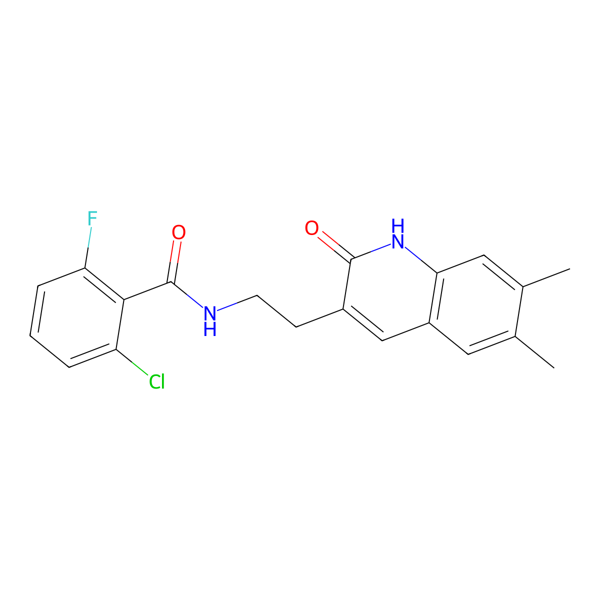 2-chloro-N-(2-(6,7-dimethyl-2-oxo-1,2-dihydroquinolin-3-yl)ethyl)-6-fluorobenzamide molecular structure, CAS 851096-29-2
