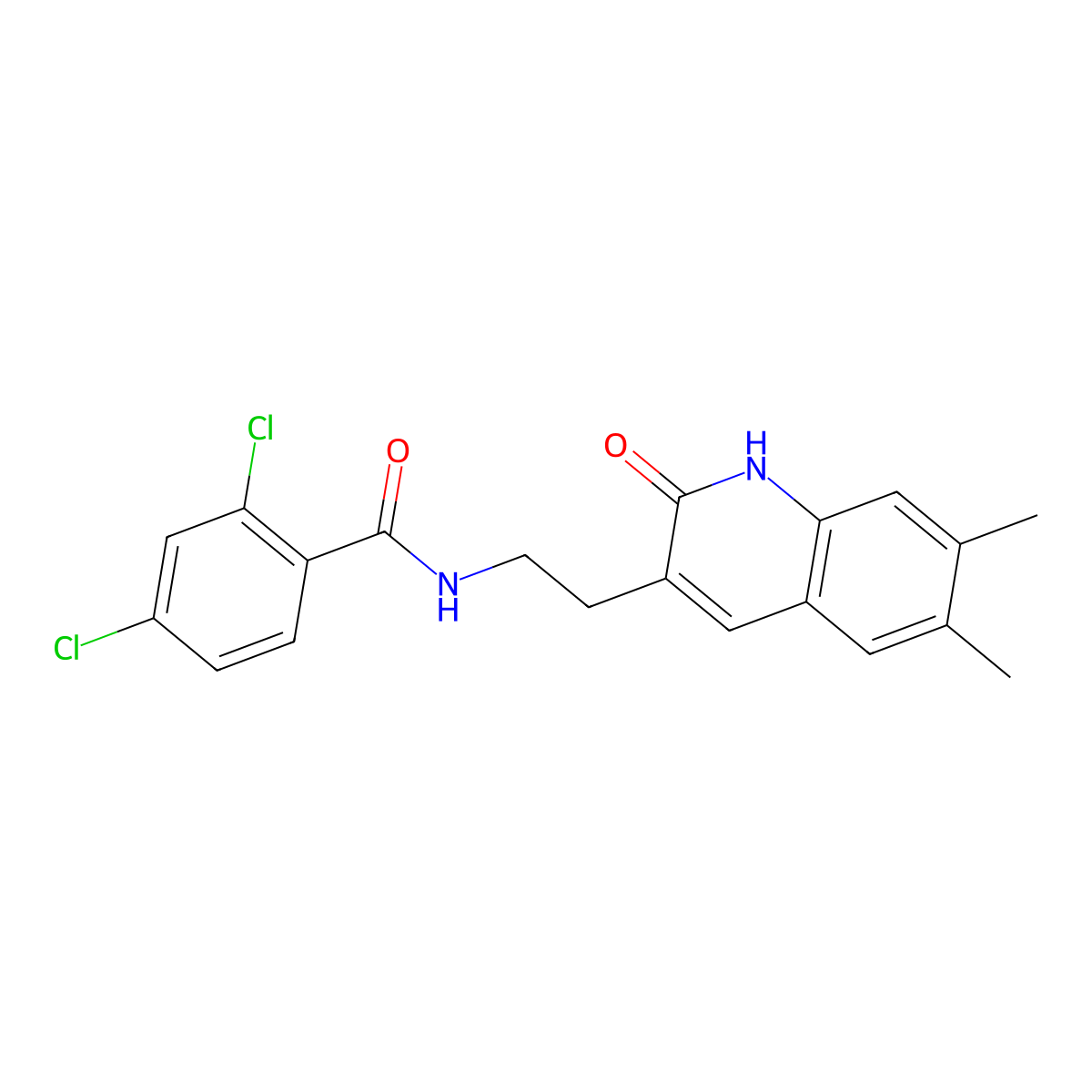 2,4-dichloro-N-(2-(6,7-dimethyl-2-oxo-1,2-dihydroquinolin-3-yl)ethyl)benzamide molecular structure, CAS 851096-33-8