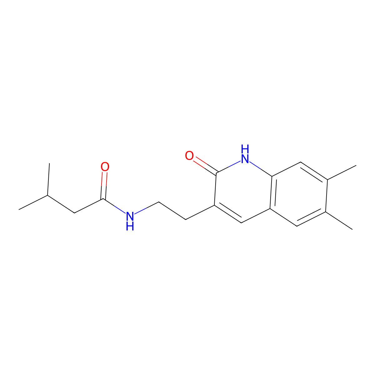 N-[2-(6,7-dimethyl-2-oxo-1H-quinolin-3-yl)ethyl]-3-methylbutanamide molecular structure, CAS 851096-35-0
