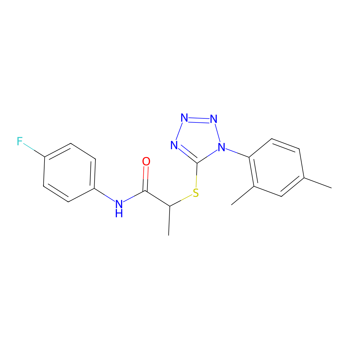 2-[1-(2,4-dimethylphenyl)tetrazol-5-yl]sulfanyl-N-(4-fluorophenyl)propanamide molecular structure, CAS 851099-69-9
