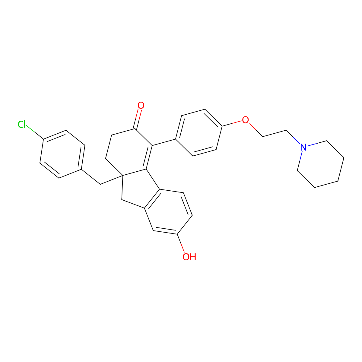 9a-(4-Chlorobenzyl)-7-hydroxy-4-(4-(2-(piperidin-1-yl)ethoxy)phenyl)-9,9a-dihydro-1H-fluoren-3(2H)-one molecular structure, CAS 851107-28-3