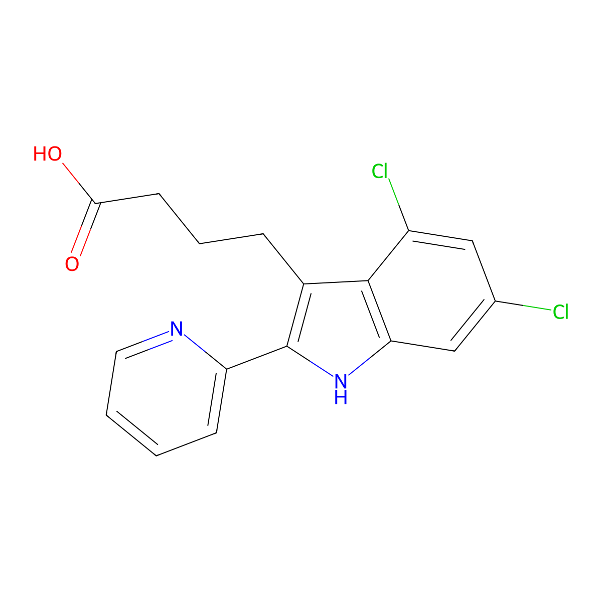 4-(4,6-Dichloro-2-(2-pyridyl)indol-3-yl)butanoic acid molecular structure, CAS 851109-50-7