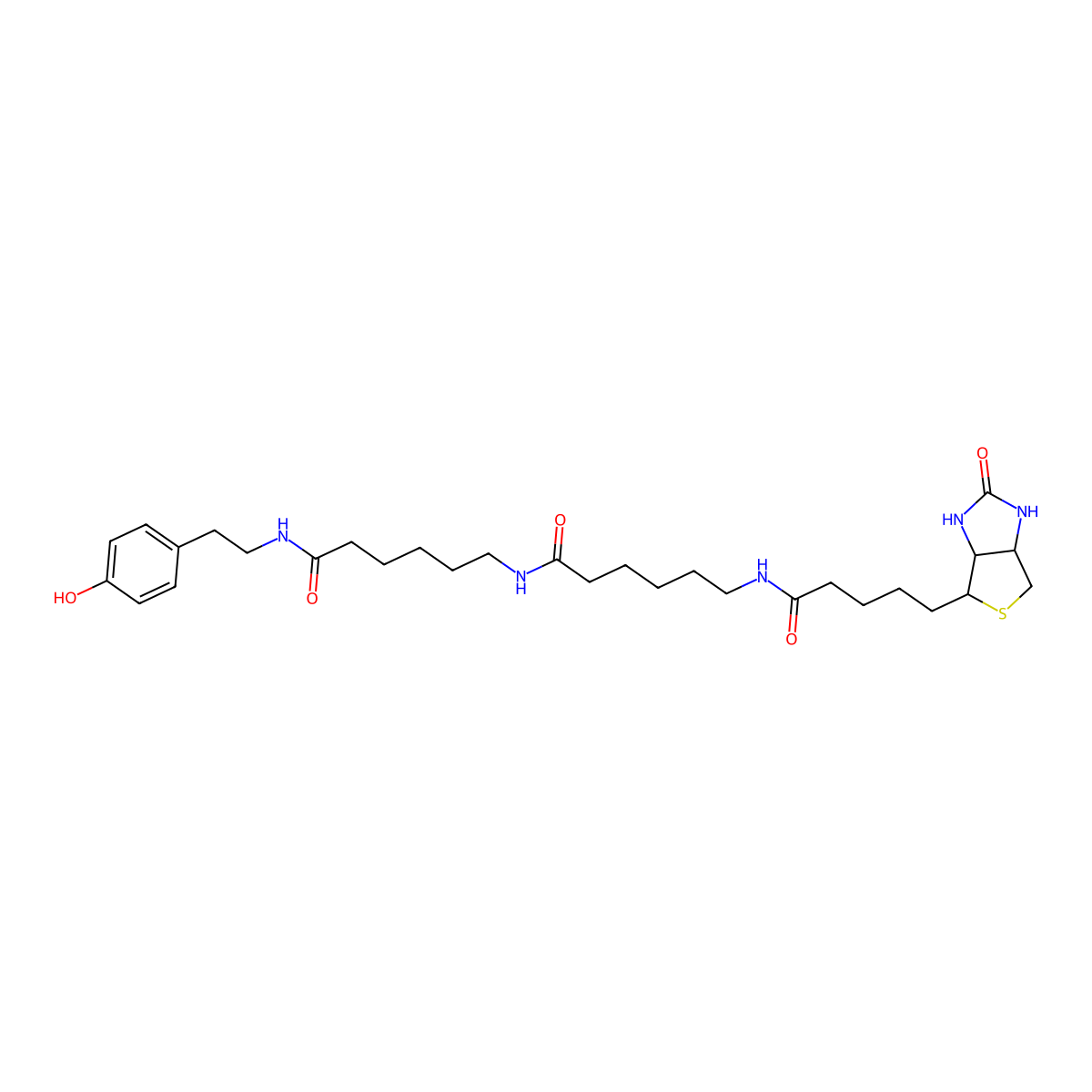 N-(4-Hydroxyphenethyl)-6-(6-(5-((3aS,4S,6aR)-2-oxohexahydro-1H-thieno[3,4-d]imidazol-4-yl)pentanamido)hexanamido)hexanamide molecular structure, CAS 851113-28-5
