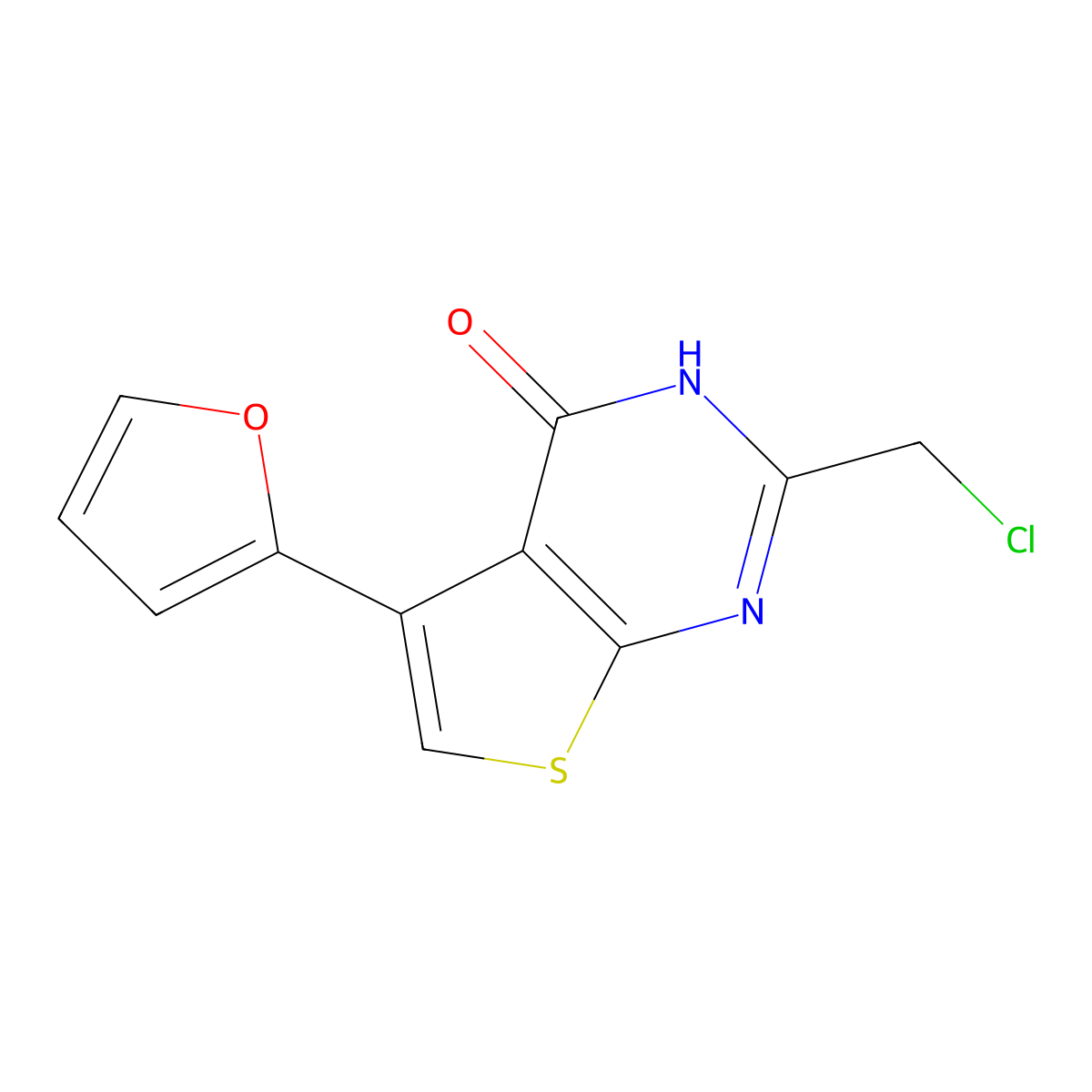 2-(chloromethyl)-5-(furan-2-yl)-3H,4H-thieno(2,3-d)pyrimidin-4-one molecular structure, CAS 851116-06-8