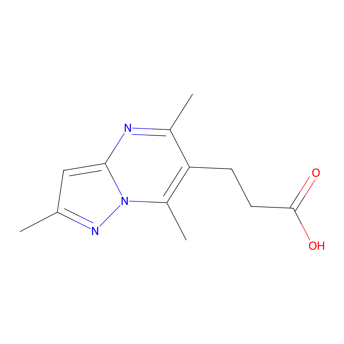 3-{2,5,7-Trimethylpyrazolo[1,5-a]pyrimidin-6-yl}propanoic acid molecular structure, CAS 851116-09-1