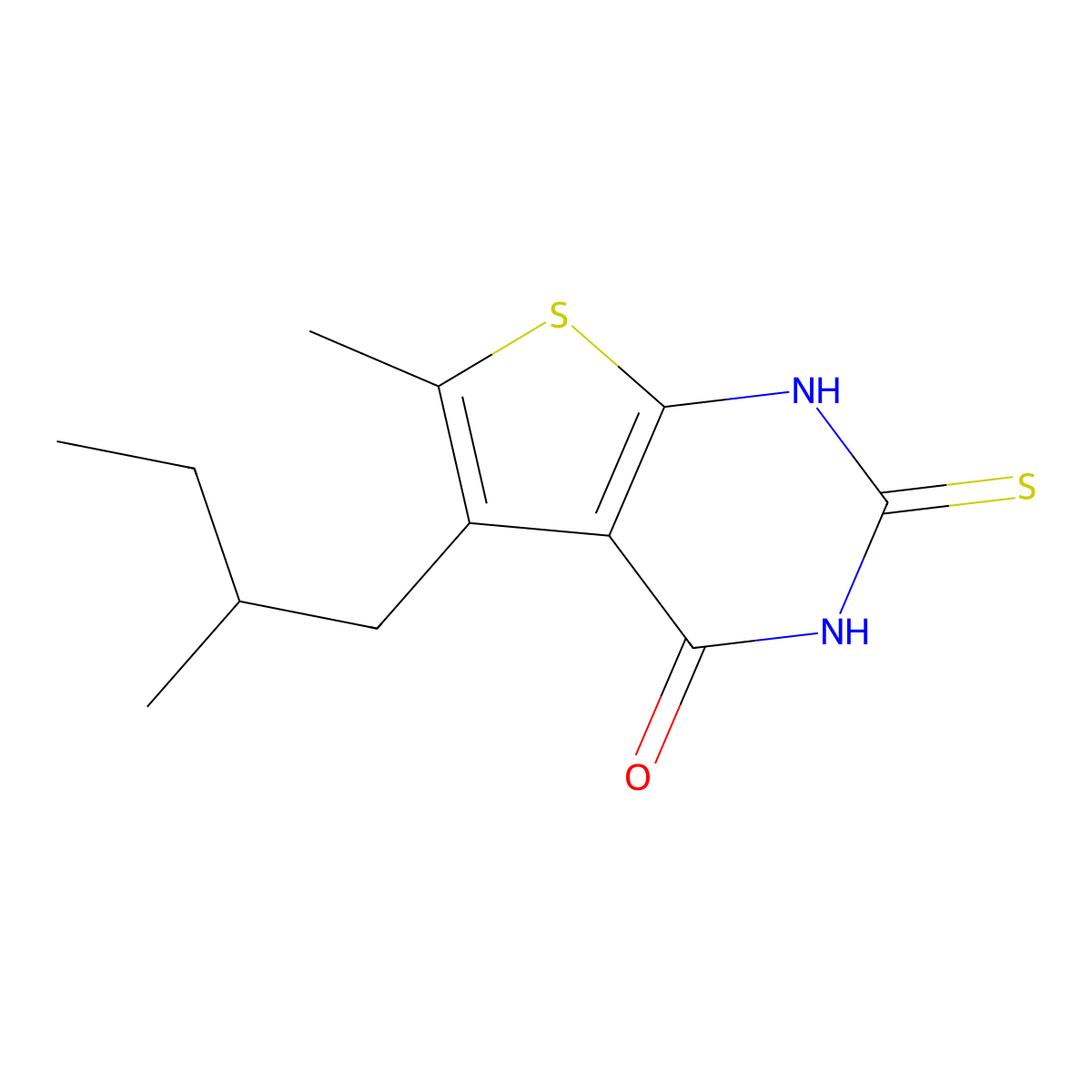 6-methyl-5-(2-methylbutyl)-2-sulfanyl-3H,4H-thieno[2,3-d]pyrimidin-4-one molecular structure, CAS 851116-59-1