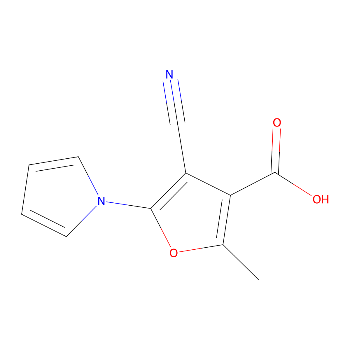 4-cyano-2-methyl-5-(1H-pyrrol-1-yl)furan-3-carboxylic acid molecular structure, CAS 851116-60-4