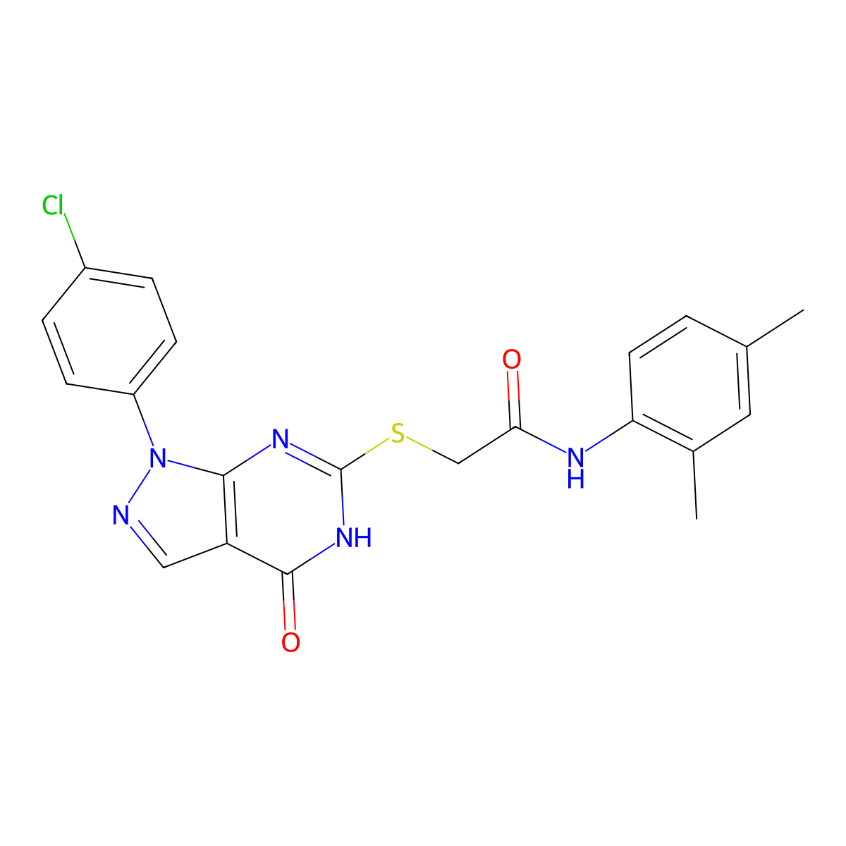 2-((1-(4-chlorophenyl)-4-oxo-4,5-dihydro-1H-pyrazolo[3,4-d]pyrimidin-6-yl)thio)-N-(2,4-dimethylphenyl)acetamide molecular structure, CAS 851122-92-4
