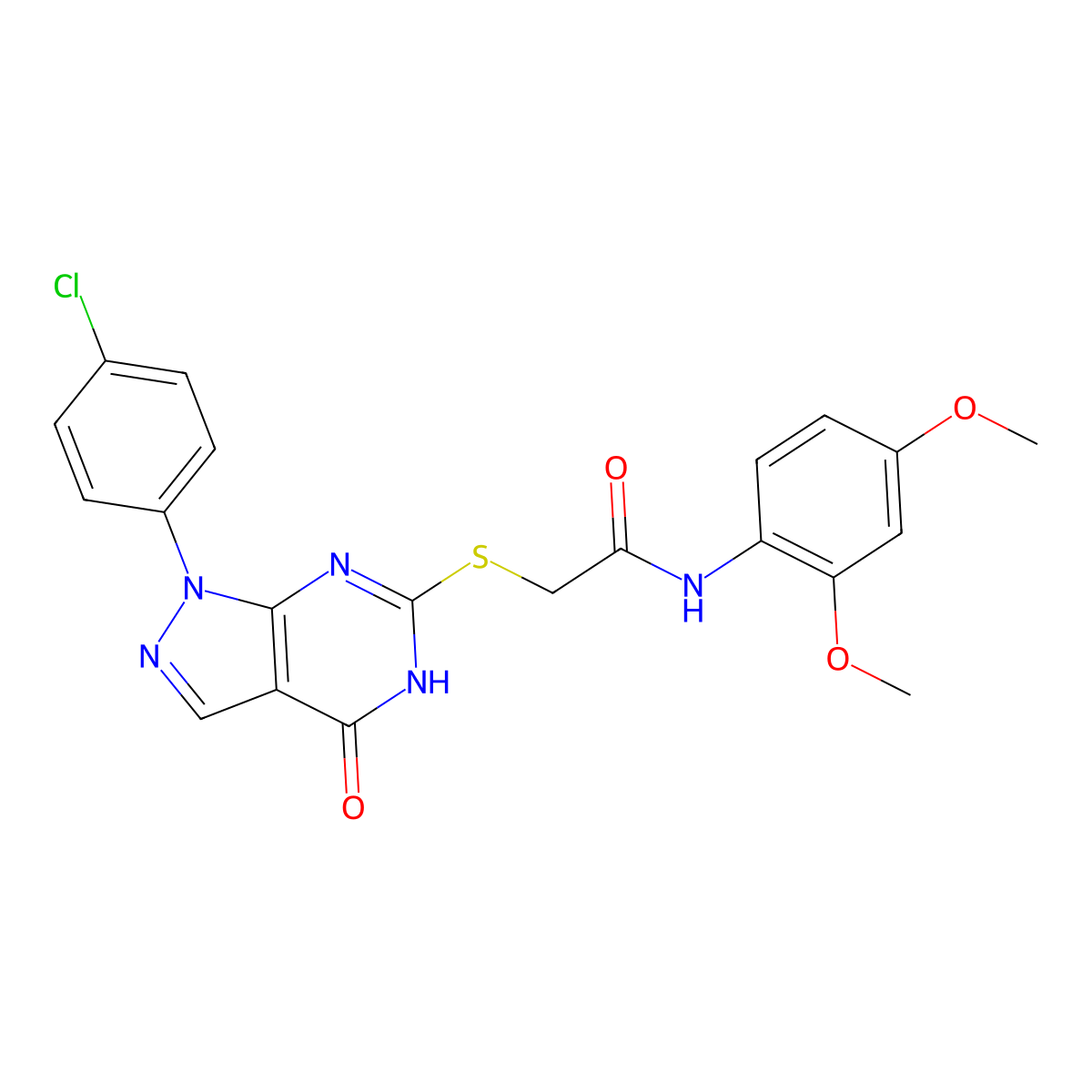 2-((1-(4-chlorophenyl)-4-oxo-4,5-dihydro-1H-pyrazolo[3,4-d]pyrimidin-6-yl)thio)-N-(2,4-dimethoxyphenyl)acetamide molecular structure, CAS 851123-06-3
