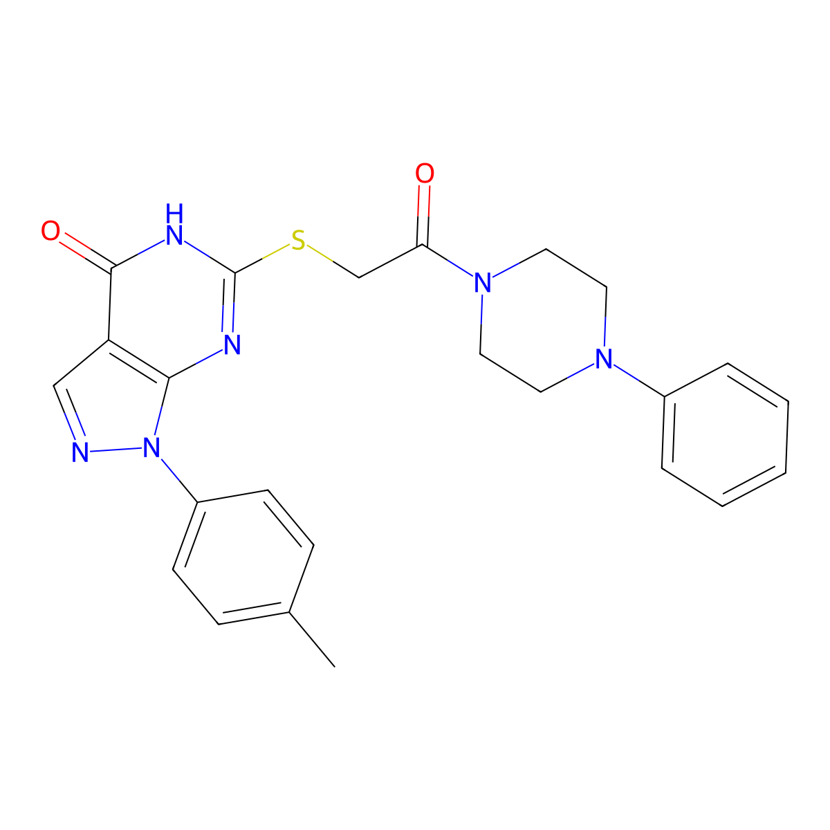 1-(4-methylphenyl)-6-{[2-oxo-2-(4-phenylpiperazin-1-yl)ethyl]thio}-1,5-dihydro-4H-pyrazolo[3,4-d]pyrimidin-4-one molecular structure, CAS 851124-12-4