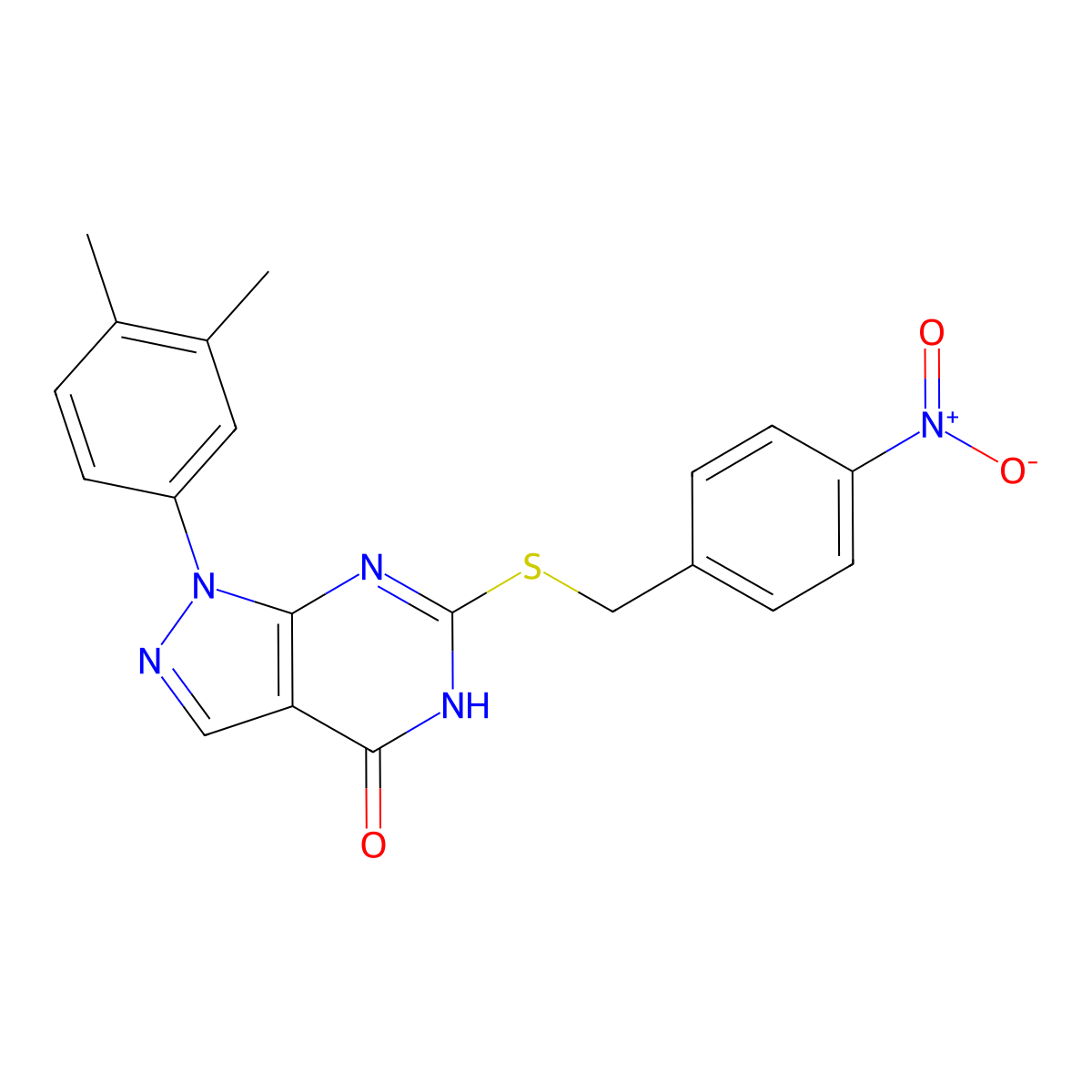 1-(3,4-dimethylphenyl)-6-((4-nitrobenzyl)thio)-1H-pyrazolo[3,4-d]pyrimidin-4(5H)-one molecular structure, CAS 851125-13-8