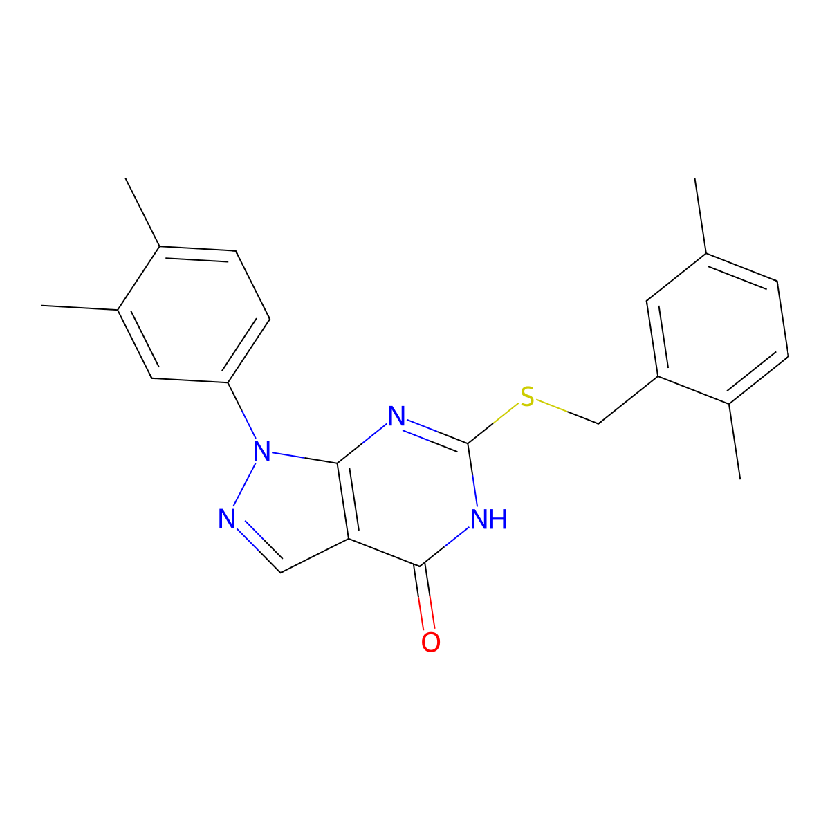 6-((2,5-dimethylbenzyl)thio)-1-(3,4-dimethylphenyl)-1H-pyrazolo[3,4-d]pyrimidin-4(5H)-one molecular structure, CAS 851125-39-8