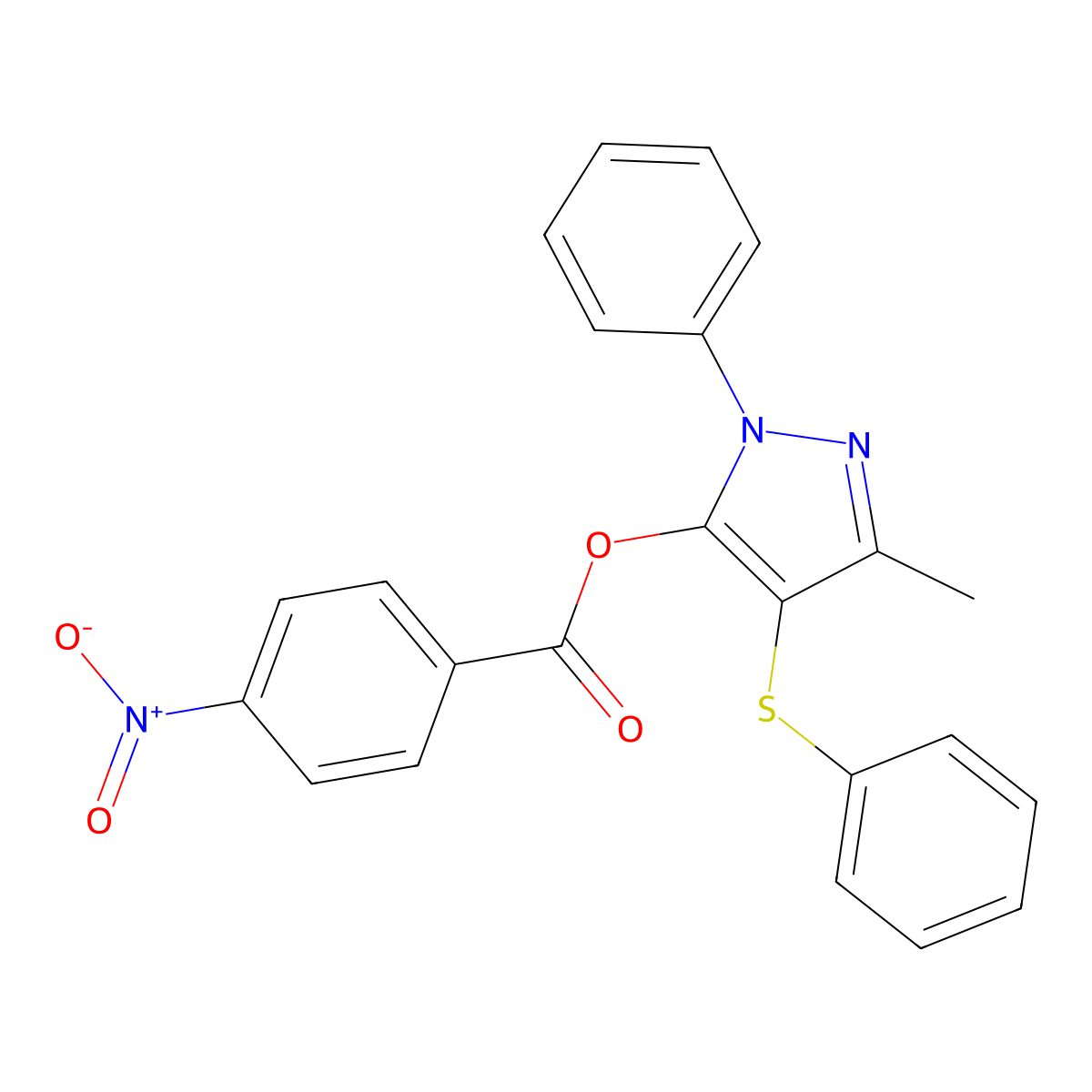 3-methyl-1-phenyl-4-(phenylthio)-1H-pyrazol-5-yl 4-nitrobenzoate molecular structure, CAS 851126-23-3