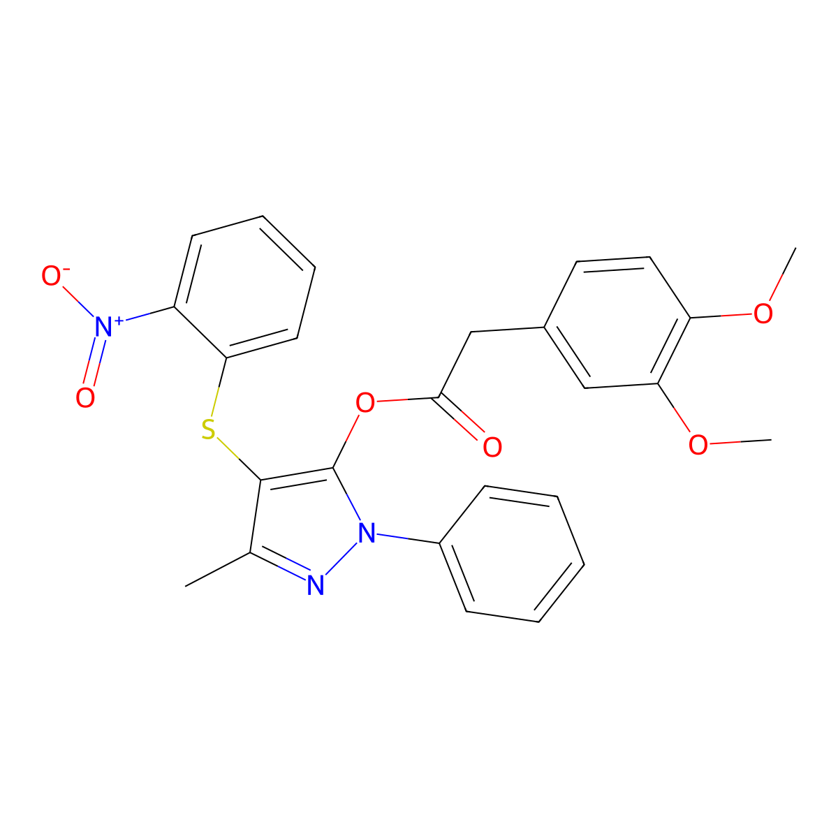 [5-Methyl-4-(2-nitrophenyl)sulfanyl-2-phenylpyrazol-3-yl] 2-(3,4-dimethoxyphenyl)acetate molecular structure, CAS 851126-25-5