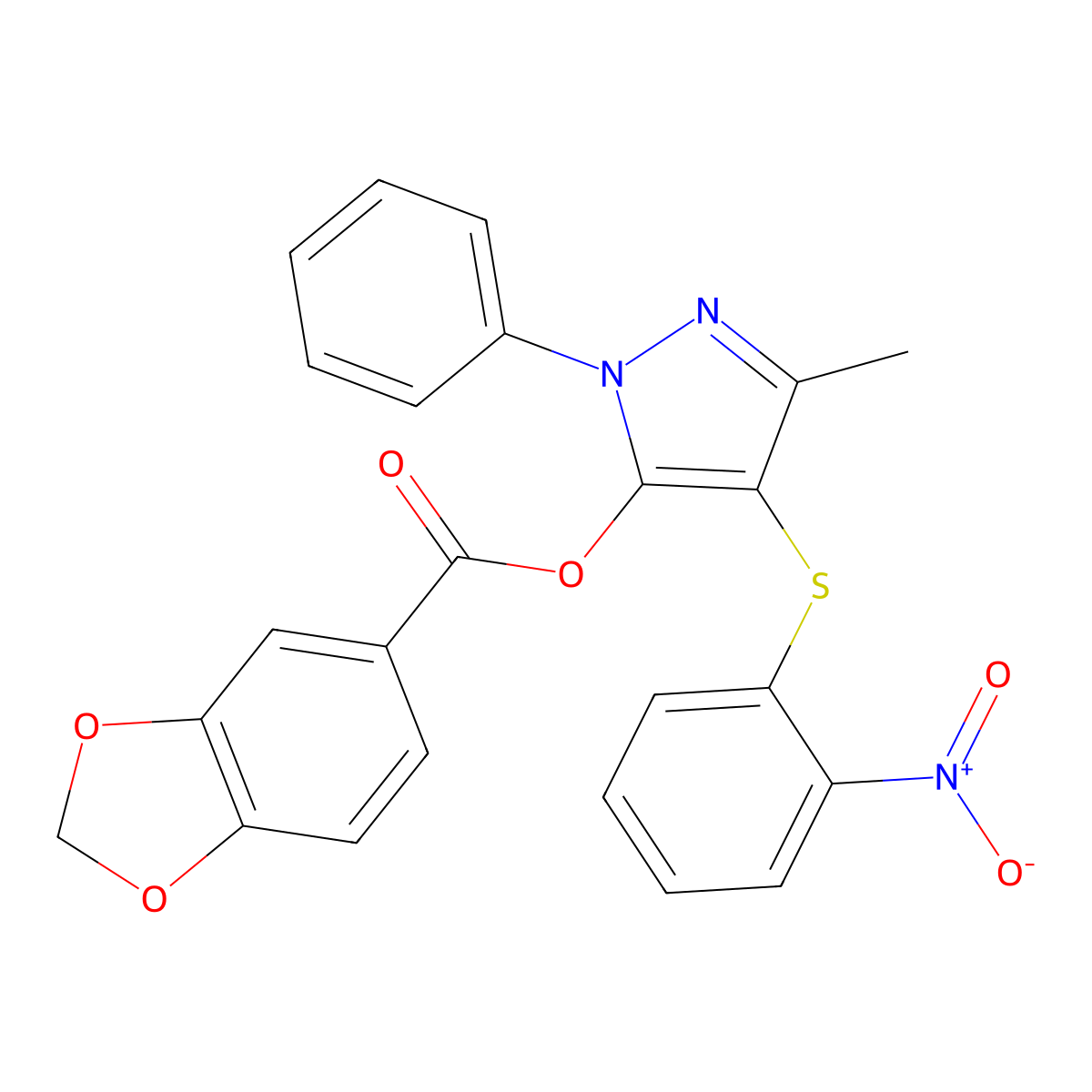 [5-Methyl-4-(2-nitrophenyl)sulfanyl-2-phenylpyrazol-3-yl] 1,3-benzodioxole-5-carboxylate molecular structure, CAS 851126-26-6