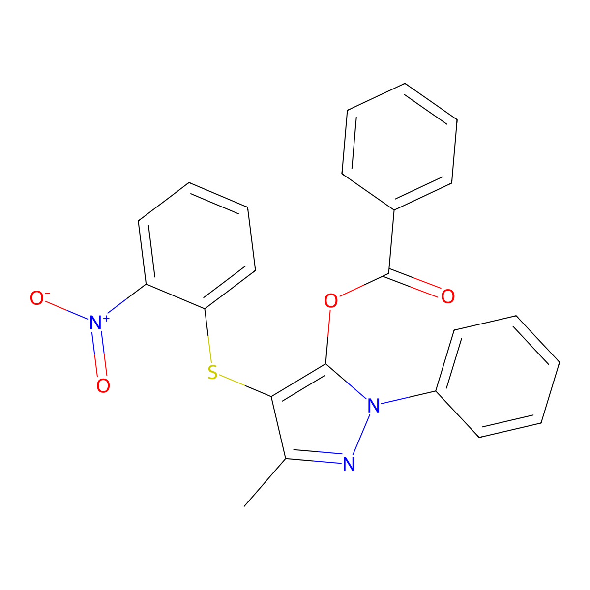 3-methyl-4-((2-nitrophenyl)thio)-1-phenyl-1H-pyrazol-5-yl benzoate molecular structure, CAS 851126-39-1