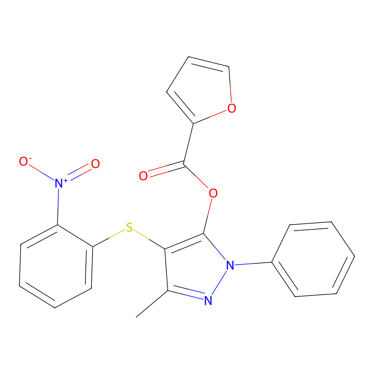 [5-Methyl-4-(2-nitrophenyl)sulfanyl-2-phenylpyrazol-3-yl] furan-2-carboxylate molecular structure, CAS 851126-45-9